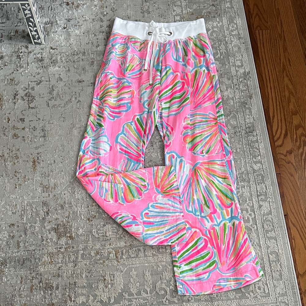 Lilly Pulitzer Pink Pout Shellabrate Linen Beach Pant EUC